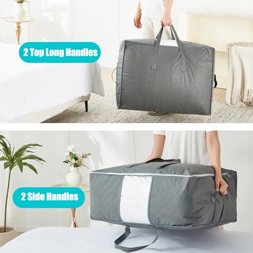 105L Extra Large Storage Bags for Blankets, King Comforters, Bedding, Clothes, Pillows, Sheets - Closet Organizers and Storage with 4 Handles & Clear Window, Foldable & Breathable (Grey, 2pack) by MKOKYD - Image 4