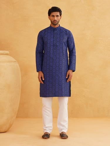 Image of SOJANYA Men's Cotton Blend Kurta with Ethnic Motifs Print