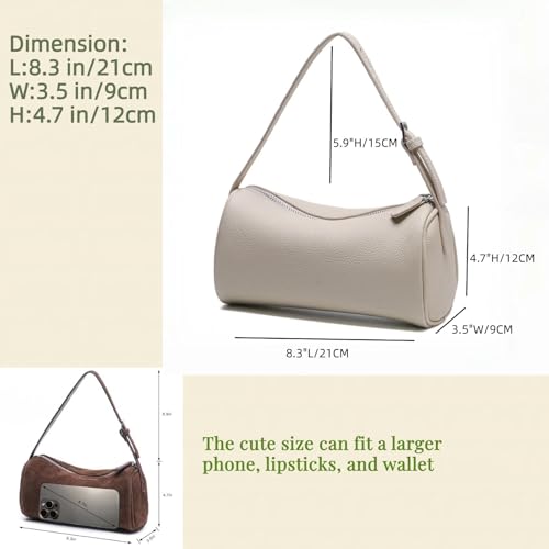 Image of Genuine Leather Barrel Purse Small Top Handle Bags for Women Cylinder Purses Hobo Bag with Adjustable Strap
