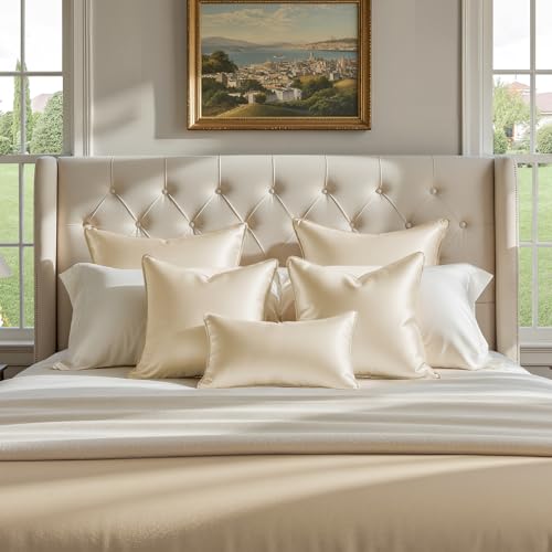 HOMEIDEAS Champagne Decorative Throw Pillow Covers 24x24 Set of 2, Glossy Faux Silk Pillow Covers for Couch Sofa Bed Decor Luxury Summer Euro Sham Covers by HOMEIDEAS - Used condition - Image 2