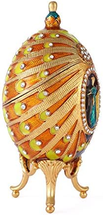 QIFU Vintage Style Hand Painted Faberge Egg Shape Jewelry Trinket Box With Rich Enamel And Sparkling Rhinestones | Unique Gift Home Decor | Best Ornament Your Collection