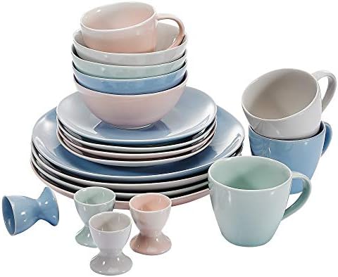 Vancasso 20-Piece Porcelain Set, Multi-Colour Glazed Ceramic Dinnerware Set with Flat Plate, Dessert Plate, Cereal Bowl, Mug and Egg Cup, Service for 4