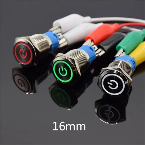 Botón pulsador de metal de 16 mm con acabado inoxidable e interruptor LED 3