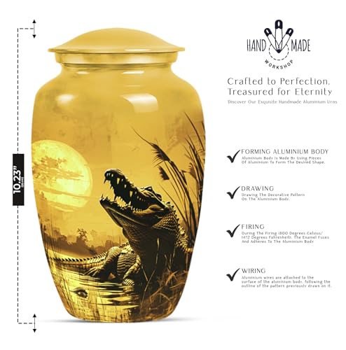Image of Personalized Alligator - Burial Urns - Large Urn for Human Ashes - 10 Inch - Large with Velvet Bag - Memorial Urns - Cremation Urn Human - Urn for Male & Female - Funeral Decorative Urns