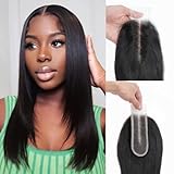 2x6 Lace Closure Human Hair Straight Long Deep Parting KIM K Closure Natural Black Middle Part 100% Human hair HD 2x6 Closure 10 Inch Lace closure (10inch, Natural black)