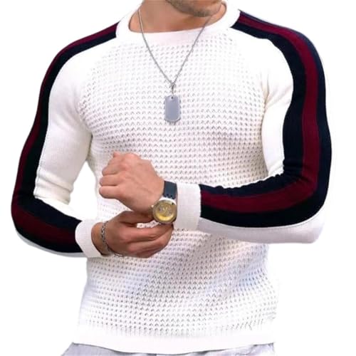 Men's Autumn Winter Solid Knitted Sweaters Pullovers Long Sleeve O-Neck Striped Sweater