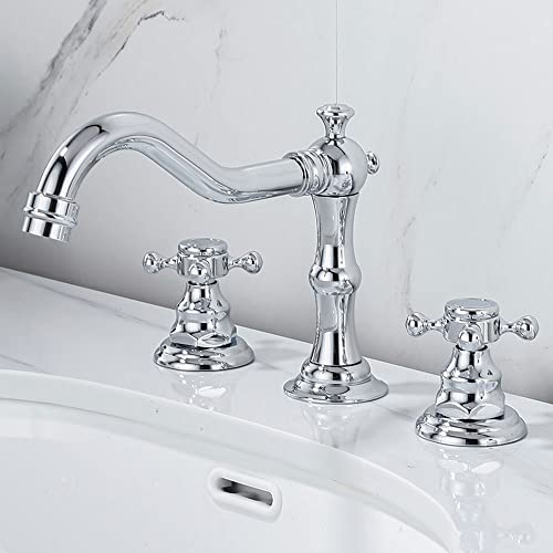 AXWT Croix en cuivre chromé moderne robinet robinet argent croix 3 trous 360 ° rotatif lavabo lavabo eau évier robinets robinet mitigeur en céramique avec robinet G1 / 2