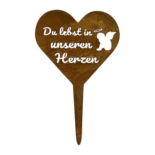 MOAZIFI Grabschmuck Wetterfest Grabengel, Du lebst in unseren Herzen – Grabstecker Grabdeko für Friedhöfe und Gärten, Zeitloses Engelsdesign zur würdigen, Andenken für ewige Verbundenheit