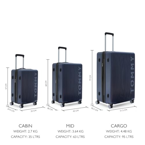 Image of Tommy Hilfiger Medium Hard Luggage Empire X - Navy | Check-in Trolley Bag with TSA Lock | 360 Spinner Double Wheels | Telescopic Handle | Polycarbonate Shell Suitcase | 68cm | 63L Capacity