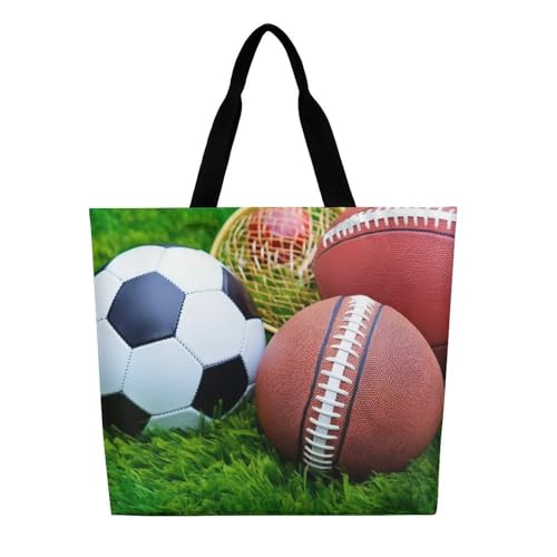 Fashionable Reusable Women's Shoulder Tote Bag Sports Balls on Grass Printed with Unique Heat Transfer Print, Eco-Friendly Durable Polyester for Grocery, Travel & Gifts3