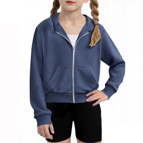 Girls Zip Up Cropped Hoodies Casual Fall Sweatshirts with Pockets Comfy Lightweight Hooded Jacket Tween Clothes 2-11T