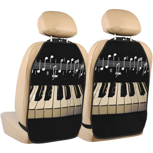 JTNWEC Piano Keys with Musical Note Print Car Seat Kick Mats with Organisers 2 Pack Backseat Protector Seat Covers for Your Car, SUV, or Truck
