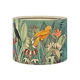 Vintage Bamboo Lamp Shade with Birds and Floral Design, Cylindrical Shape, 30x23cm, Compatible with Table and Floor Lamps (Art Deco E)