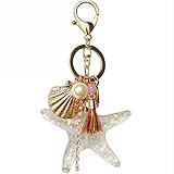 Bolbove Pearl Starfish Shell Tassel Keychain Keyring Crystal Rhinestones Purse Pendant Handbag Charm