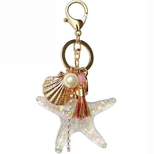 Bolbove Pearl Starfish Shell Tassel Keychain Keyring Crystal Rhinestones Purse Pendant Handbag Charm