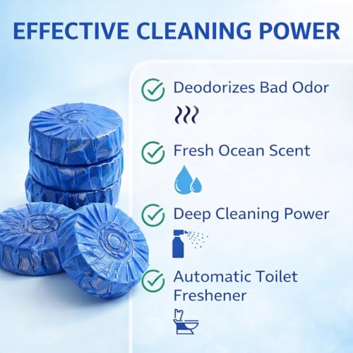 Image of Toilet Cleaning Tablets (Pack of 10) | Powerful Blue Toilet Bowl Cleaner | Long Lasting Freshness | Automatic Flush Cleaner | Removes Stains & Odor