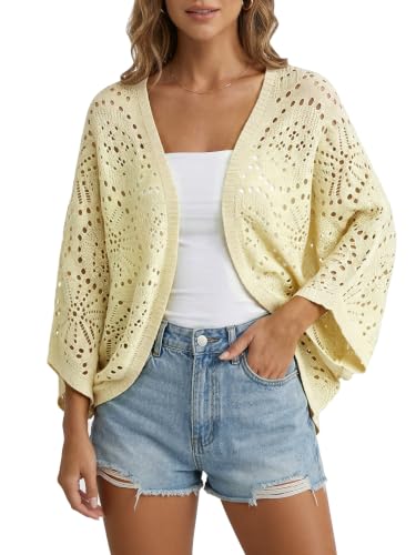 Image of Womens Crochet Cardigan Lightweight Summer 3 /4 Sleeve Cover Up