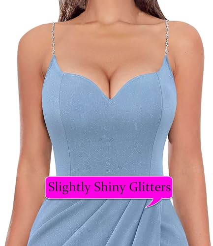 Image of VFSHOW Womens Sexy Formal Ruched Fitted High Slit Bodycon Maxi Dress Spaghetti Strap Sweetheart Cocktail Prom Evening Gown