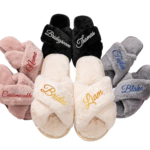 Personalized Bridesmaid Slippers, Custom Plush Slippers Wedding Slippers Bridal Slippers I Make Slippers for The Bride Christmas Party Slippers Birthday Present