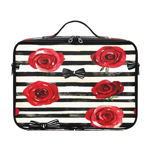 zyrtty Travel Makeup Train Case Flower Rose Black Bow Pattern Cosmetic Organizer Portable Storage Bag with Adjustable Dividers for Cosmetics Brushes Toiletry Jewelry Digital Accessories