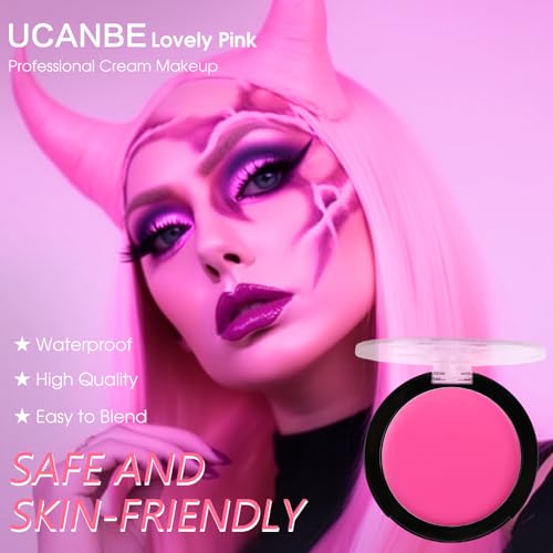 UCANBE Pink Face Body Paint Makeup Foundation, Professional Waterproof Cream Greasepaint, Non-Toxic Face Painting Kit for Halloween Makeup, Sugar Skull SFX Cosplay, Special Effects Costume & Parties