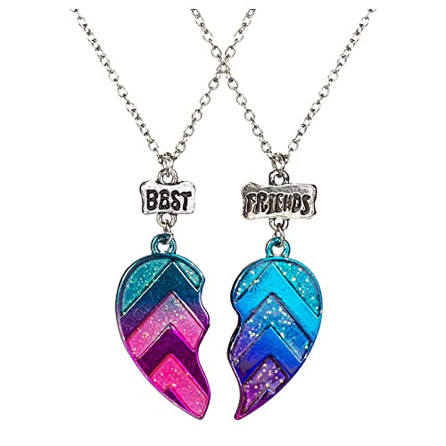 Momeski Lot de 2 Best Friends Forever Colliers, BFF Colliers pour 2 Collier Amitié Colliers Assortis Couple Demi-Cœur Pendentif Colliers Cadeaux pour Filles Femmes (Violet et Bleu) Cover