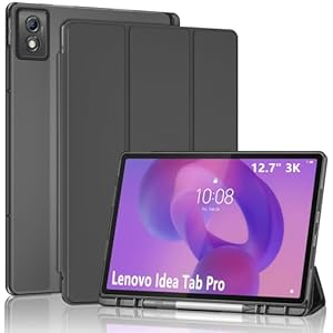 ProCase Smart Case for Lenovo Idea Tab Pro 12.7-Inch 2025 with Pen Holder, Slim Stand Tri-Fold Protective Tablet Cover Translucent Back Case Support Auto Wake/Sleep -Black