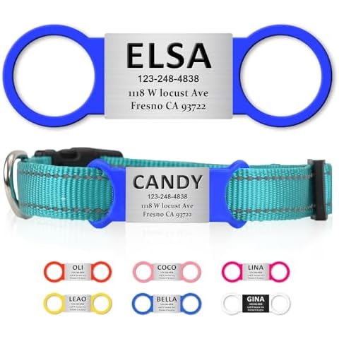 GIVEUBED Personalized Dog and Cat Tag, Clear Without Noise, Stainless Steel Colored Cat Dog Name Collar Tag, Slide on Pet ID Tags, Engraved Tags Personalized for Pets,Christmas Gift（Small Blue） Cover