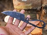 QUIKLLY Handmade Carbon Steel Pocket Hunting Knife – Hand Forged Vintage Blade with Leather Sheath, Custom Gift and EDC