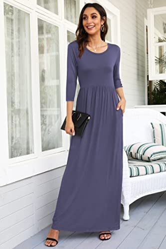 Image of WNEEDU Women's 3 /4 Sleeve Casual Loose Long Maxi Dresses with Pocket