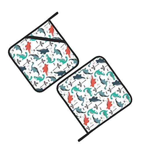 Pot Holders Sets,Childish Dinosaur Pot Holders Set Of 2 Heat Resistant & Non Slip Potholders For Cooking Baking Bbq Grilling, 8 X 8 Inches #TOP2