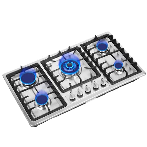 Inoxydable Plaque Gaz Puissances Différentes 5 Feux De Cuisson Plaque Avec Cuisinière Encastrable Gaz Naturel/GPL Allumage électrique Pulsé Commerce Restaurant 86 * 51 * 8cm Ustensiles De(5 Brûleurs)