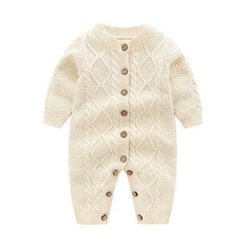 Auro Mesa Newborn Baby Knit Romper With Hat Beige Infant Baby Knitted Clothes Baby Onsie (59Cm (3-6M)) #TOP1