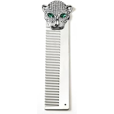 Metal Comb for Men -Cheetah Hair Comb with Crystals- Hair and Beard Comb for Men - Grooming Mustache Comb - Accessories for Men's Beard and Hair Care Cover