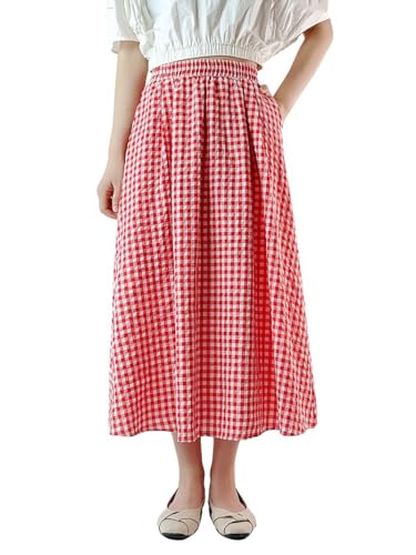 chouyatou Women's Casual Elastic Waist Plaid Skirt...