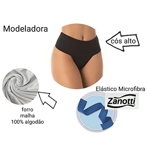 Eva Lingerie Kit 5 Calcinhas fitness cintura alta cós duplo lingerie top cores (P, Polifitness) Pret