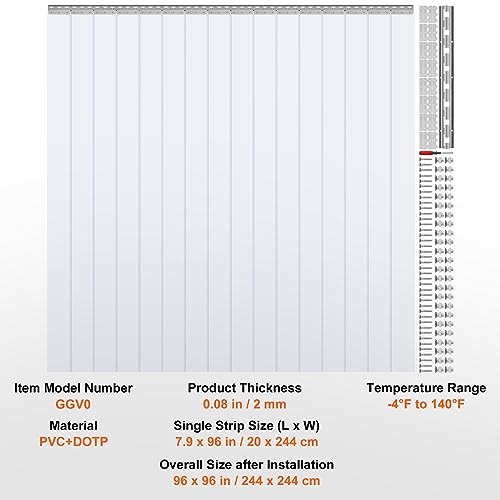 Vevor TXMLPVC8820CMMJQ3 Strip Curtain, 96 Inch Height X 96 Inch Width, 0.08 Inch Thickness, 16Pcs Clear Pvc Strip Door Curtain, Freezer Curtain, Plastic Door Strips thumb #6