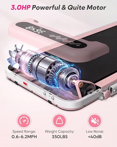 Image of Cardirun Pink Walking Pad Treadmill with Incline and Handle Bar, 3.0HP Quiet Portable Treadmill for Home Small Spaces, Foldable Under Desk Treadmill with Smart App & Remote Control