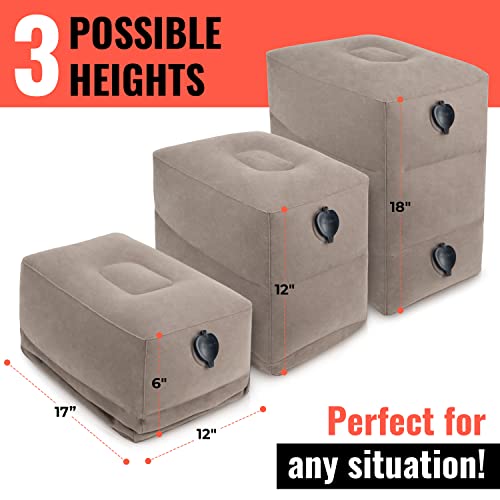 Koala Kloud 3 Height Travel Foot Rest - Gray Inflatable Foot Rest Pillow, Car Seat, Airplane Bed for Toddler Travel Essentials Kids Accessories