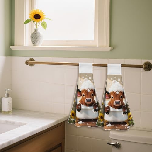 CUTHOLLOW Bathroom Cow Hanging Kitchen Towels with Loop, Set of 2 - Soft & Super Absorbent Microfiber Decorative Hanging Dish & Hand Towel, Tea, Coffee Towel for Kitchen Bathroom Oven Handle by CUTHOLLOW - Image 7