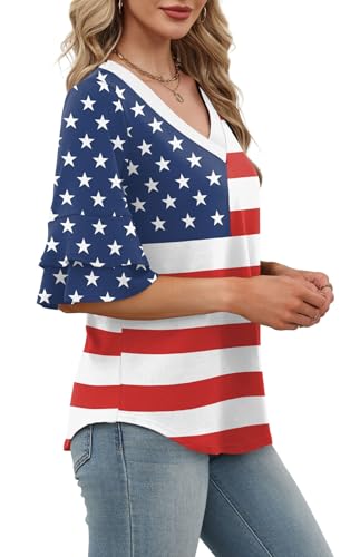 Image of OFEEFAN Spring Tops for Women Boho Shirts Fashion Clothing Cute 3 /4 Length Sleeve Blouses Dressy Casual Summer Outfits