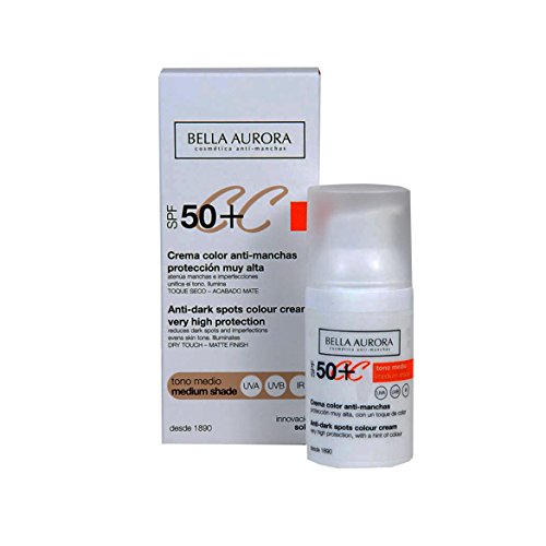 Bella Aurora, Crema diurna facial (SP50+, piel normal, color medio) - 30 ml