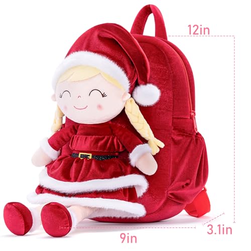 Image of Gloveleya Plush Backpacks Toddler Backpack Removable Doll and Backpack Christmas Gifts Baby Girl Gift For 2 to 8 Years Girl Birthday Gifts With Red Doll
