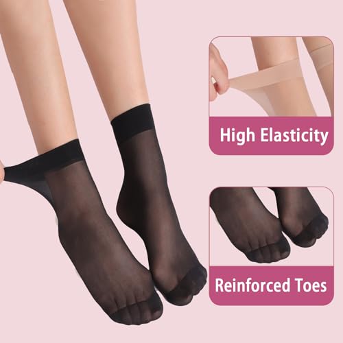 Image of Weziarer 9 Pairs Nylon Ankle Socks for Womem,20D Lady's Sheer Calf Socks with Reinforced Toe