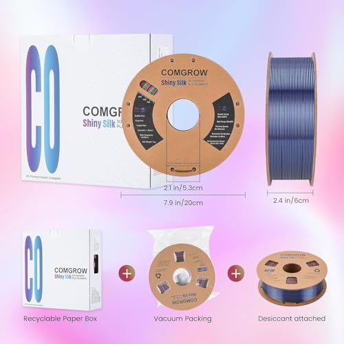 Image of Comgrow Rainbow Colors Silk PLA 3D Printer Filament, PLA Filament 1.75mm, Dimensional Accuracy + /- 0.02 mm, 1KG Spool, Coextrusion 3D Filament with Shiny Silk Rainbow Red