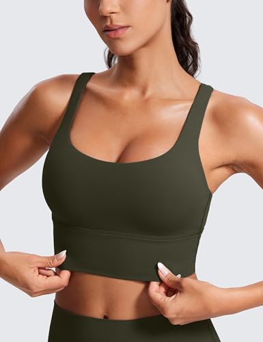 Image of CRZ YOGA Naked Feeling Longline Sports Bras | Medium Support, Removable Pads, Yoga, Sleek, Strappy Back, Scoop Neck, for Women
