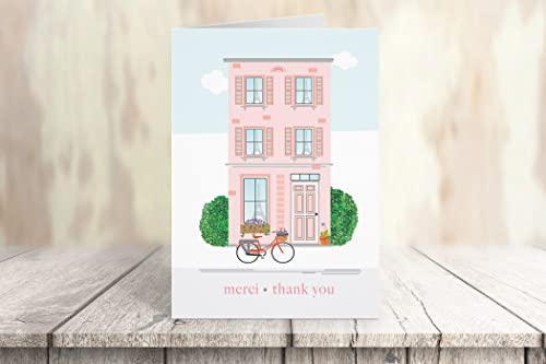 Stonehouse Collection | French Inspired Thank You Note Card | 10 Boxed Paris Cards & Envelopes | Any Occasion (Merci)