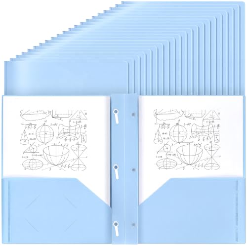 Lincia 100 Pcs Plastic Folders with 3 Prong Fasteners, Light Blue