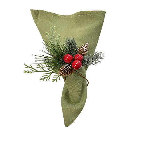 Angel Isabella Christmas Collection Napkin Rings - Cloth Napkin Holder For Table Setting, Evergreen Snowy Pinecone Napkin Rings With Berries & Decor To Match Holiday Dinner Dining Table Top cover