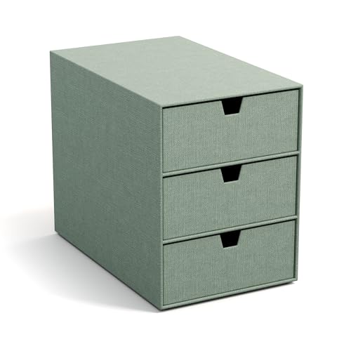 BIGSO INGRID Schubladenbox für Dokumente und Bürobedarf – Schreibtisch Organizer mit 3 Schubladen – Ablagesystem aus Faserplatte und Papier in Leinenoptik – mintgrün